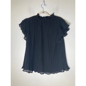 Pants Store Black Pleated Flutter Sleeve Top Sz L